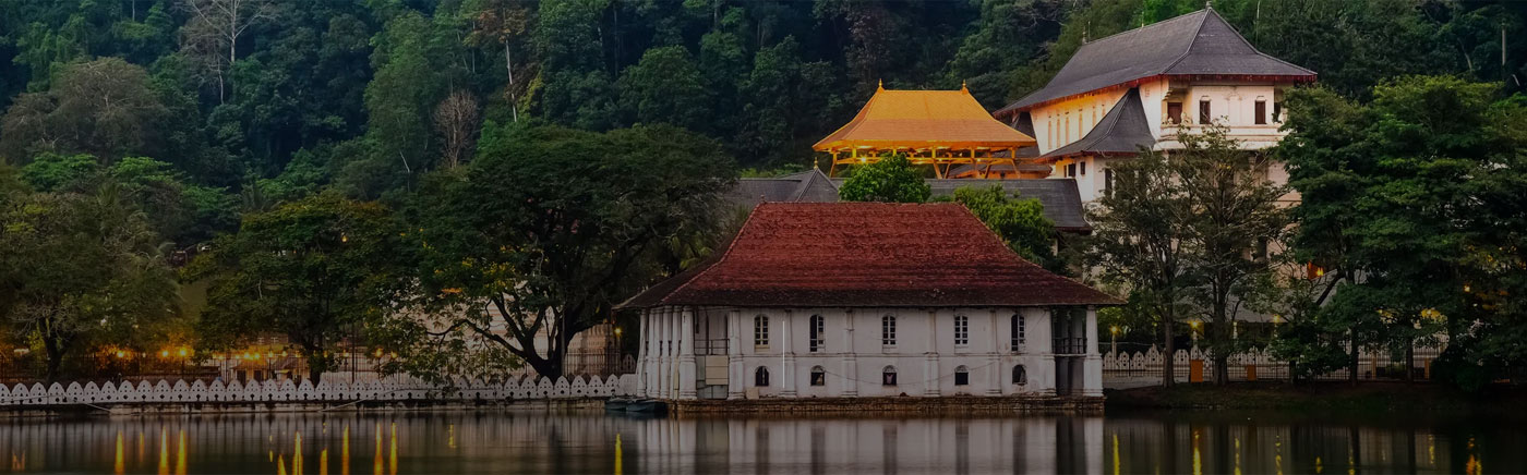 The lake at Kandy with the Temple of the Tooth on the far shore